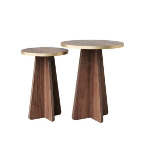 Súprava konferenčných stolíkov Mushroom Gold and Walnut, 2 ks