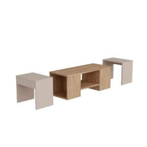 Súprava konferenčných stolíkov Sartos Beige and Atlantic Pine, 3 ks