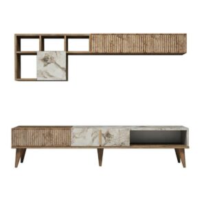 Televízna stena Milan Walnut and White Marble