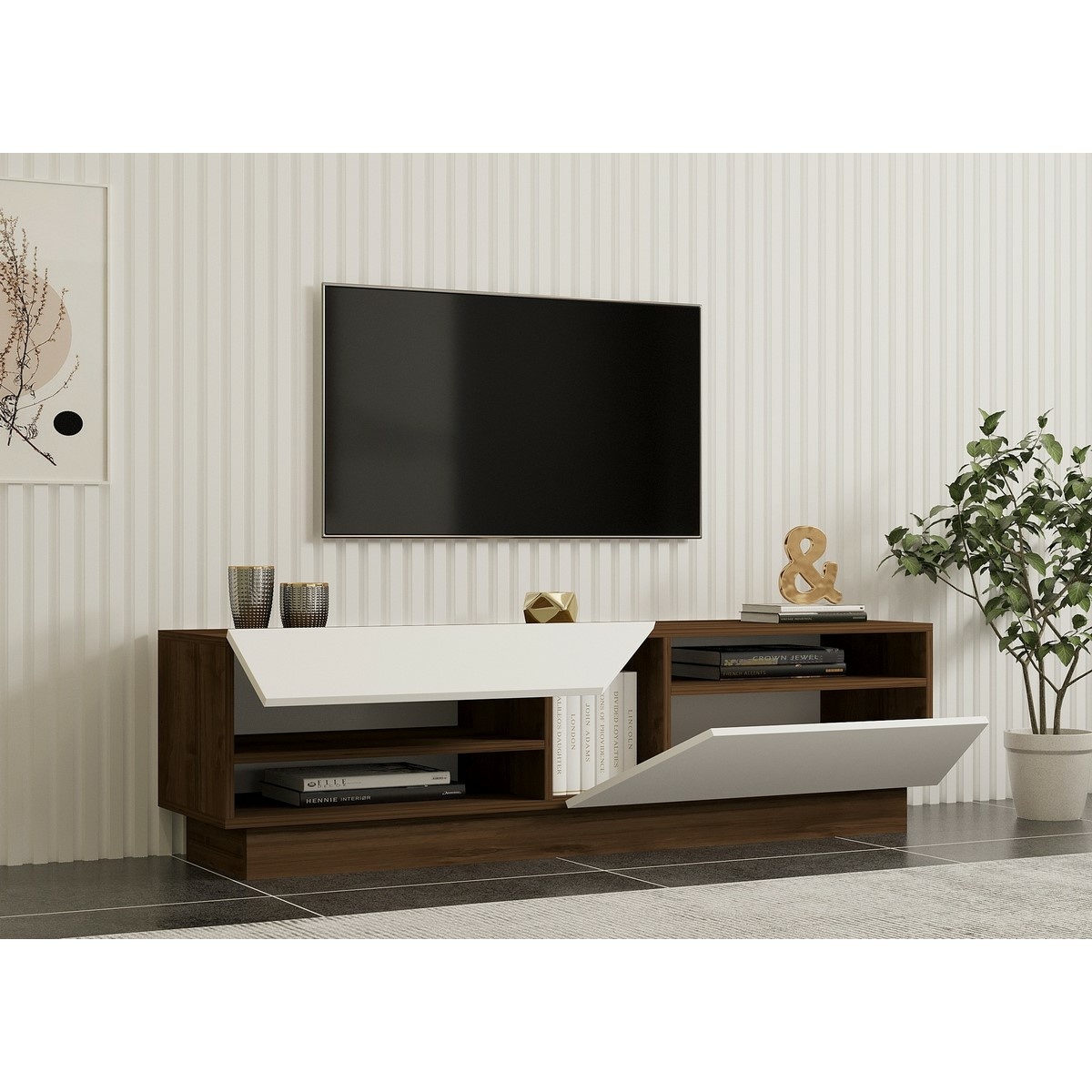 Televízny stolík Koza Walnut and White – Obrázok 3