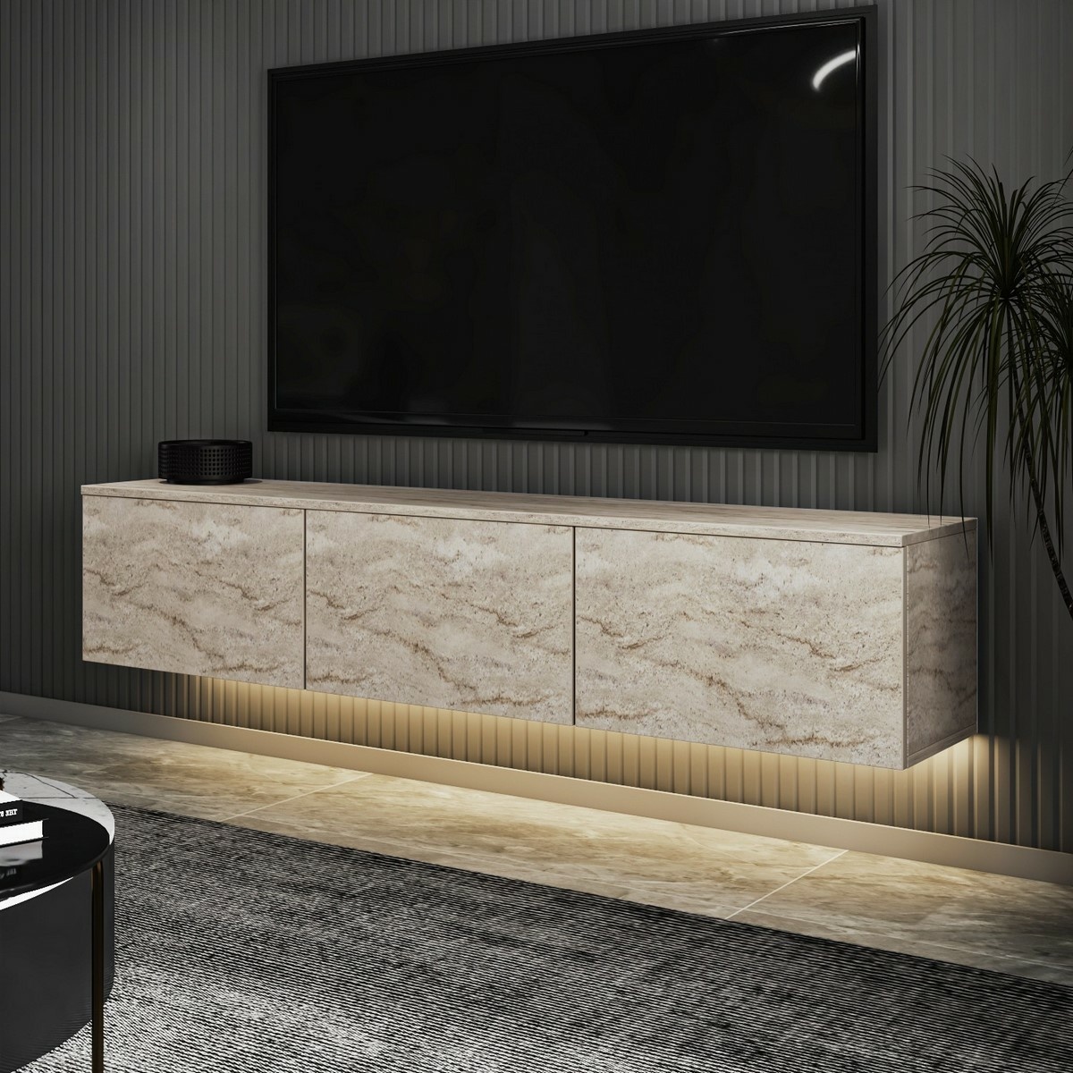 Televízny stolík Neon Illuminated Travertine – Obrázok 2