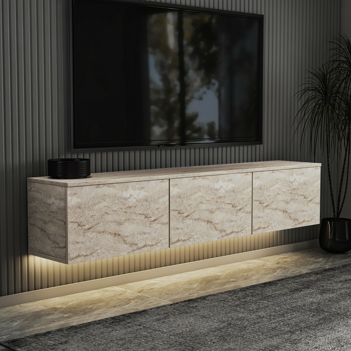Televízny stolík Neon Illuminated Travertine – Obrázok 3