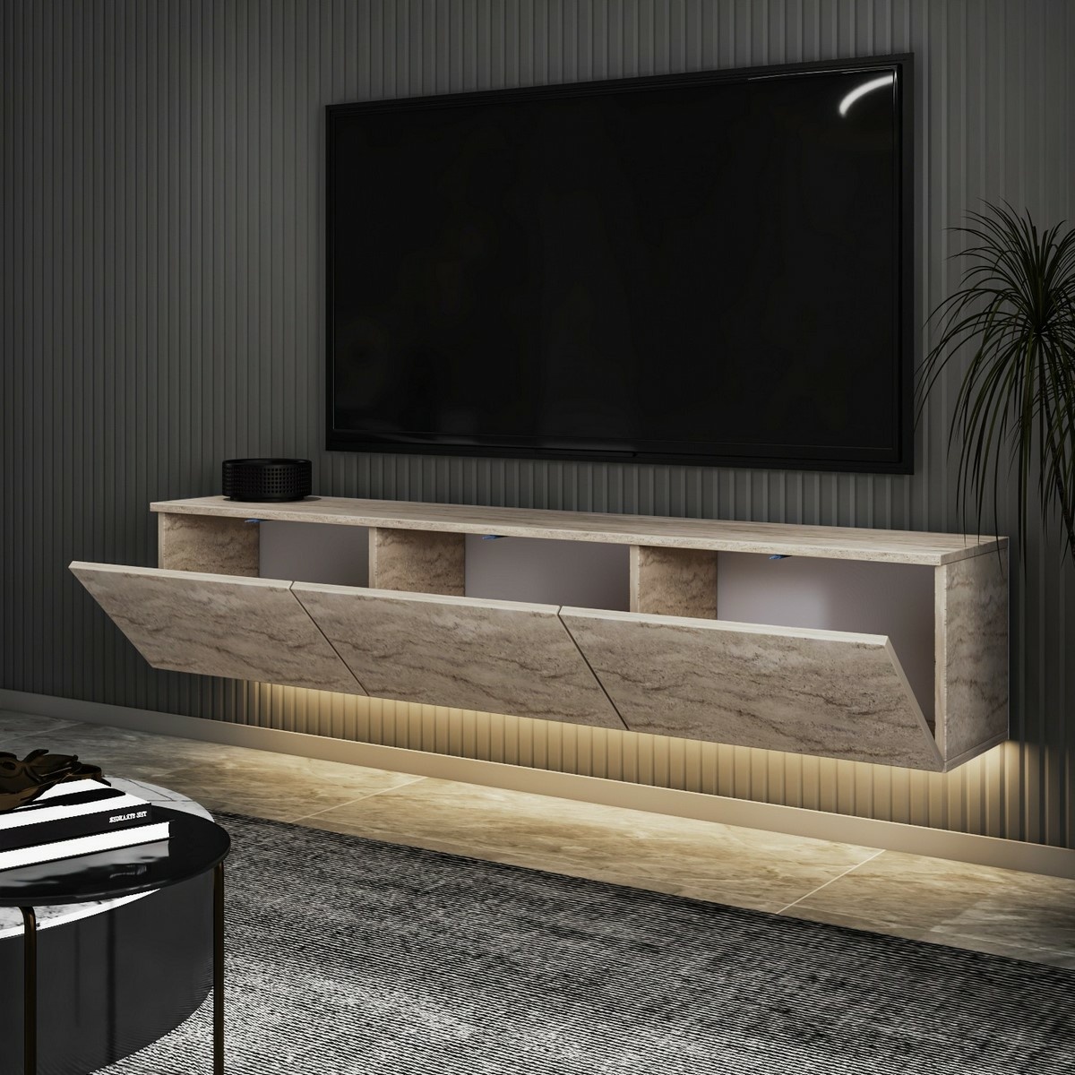 Televízny stolík Neon Illuminated Travertine – Obrázok 4