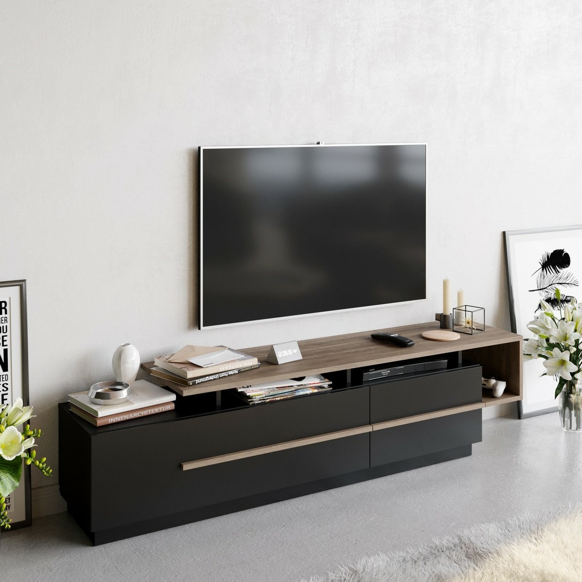 Televízny stolík Pia Black and Walnut – Obrázok 2