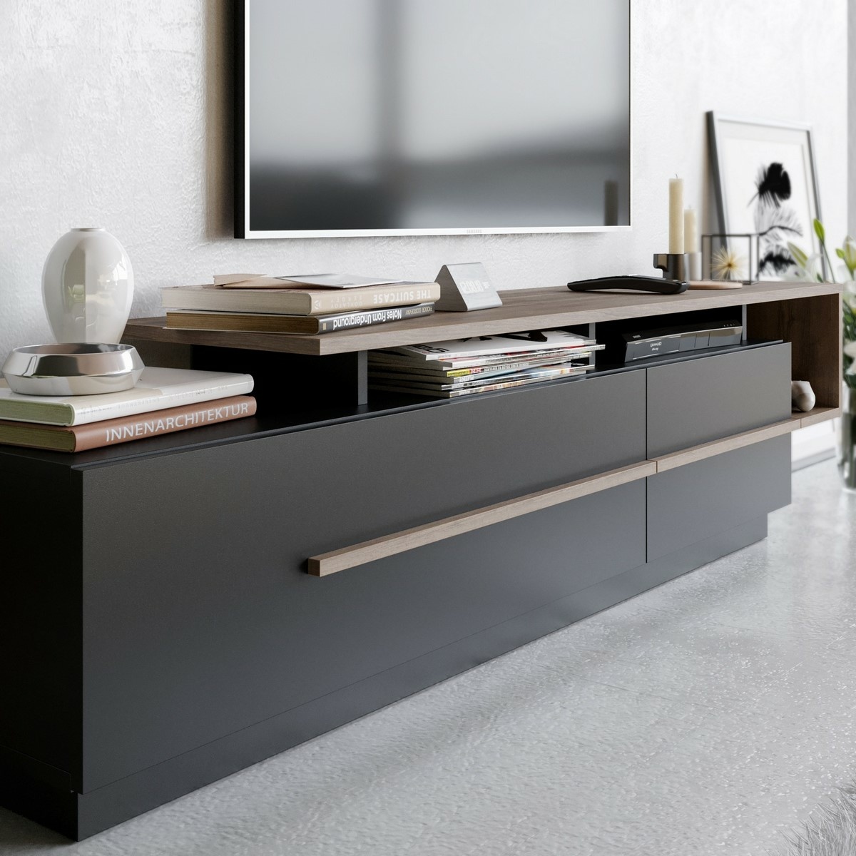 Televízny stolík Pia Black and Walnut – Obrázok 3