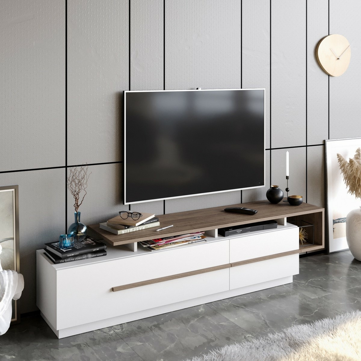 Televízny stolík Pia White and Walnut – Obrázok 2