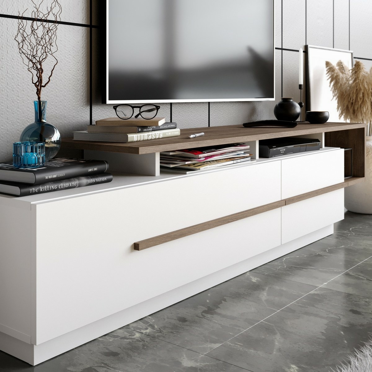 Televízny stolík Pia White and Walnut – Obrázok 3