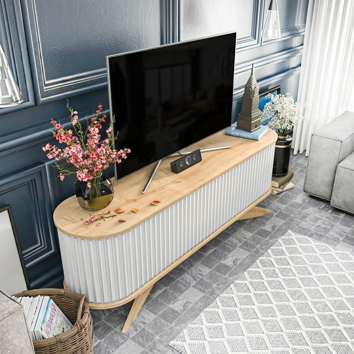 Televízny stolík Stor Sapphire Oak and White – Obrázok 2