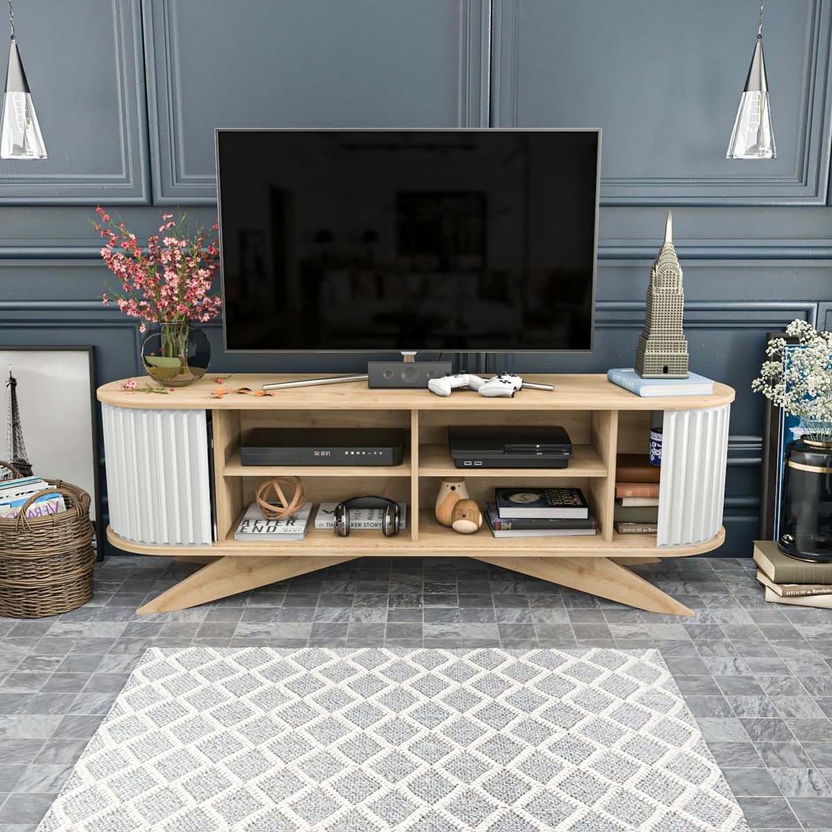 Televízny stolík Stor Sapphire Oak and White – Obrázok 3
