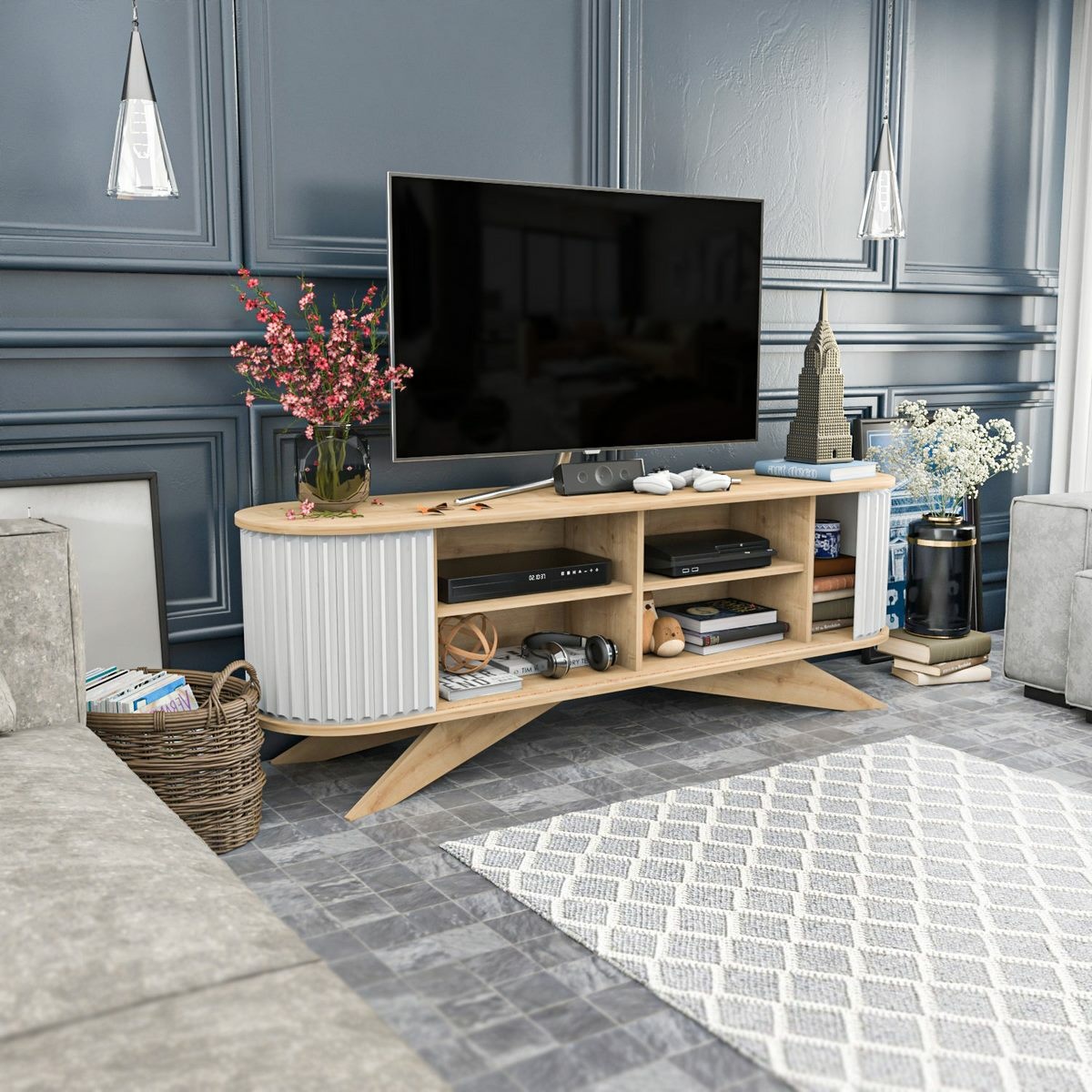 Televízny stolík Stor Sapphire Oak and White – Obrázok 4