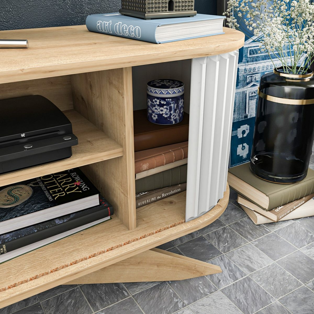 Televízny stolík Stor Sapphire Oak and White – Obrázok 5