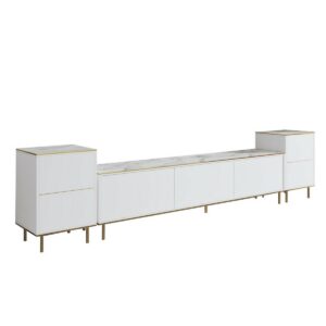 Televízny stolík so skrinkami Imej White Marble and Gold