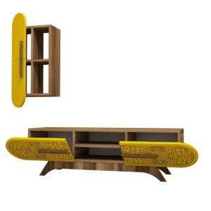 Televízny stolík so skrinkou Defne Yellow and Walnut