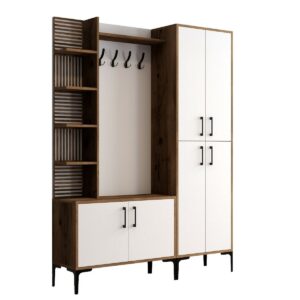 Vešiak s botníkom, policami a skriňou Viyana Walnut and White