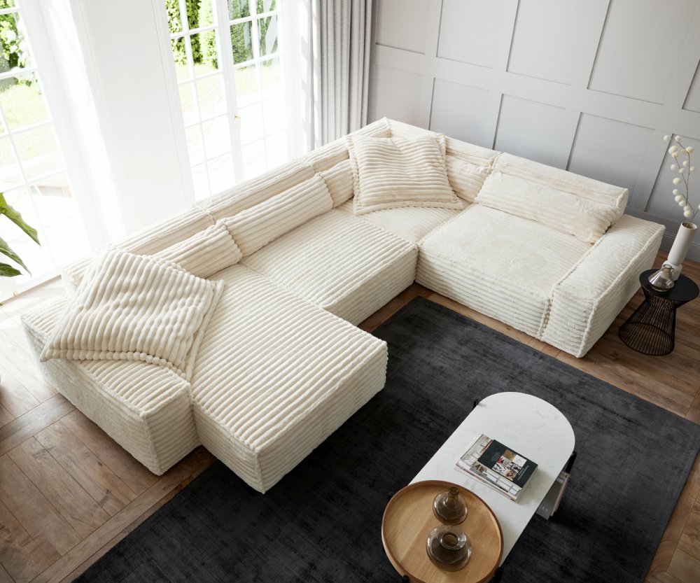 Pohovka v tvare "U" Sirpio XL 360x260 cm plyšový manšester béžová – Obrázok 3