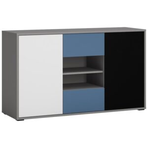 Komoda Laser LASK02B 2D2S platinovo sivá/čierna perla/alpská biela/modrá