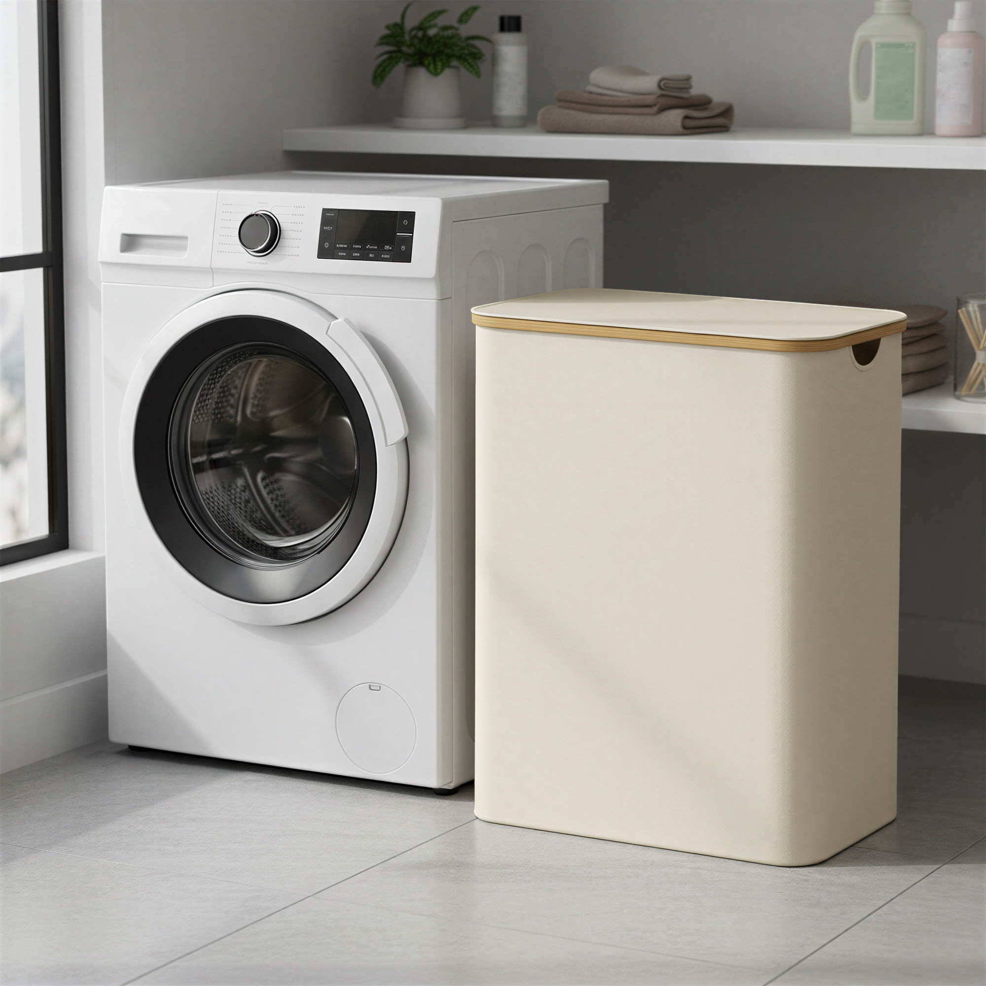 SONGMICS Skladací koš na bielizeň s vekom, oxfordská tkanina, 150 l, vyberateľná vložka, 60 x 71 x 39 cm, krémová – Obrázok 3