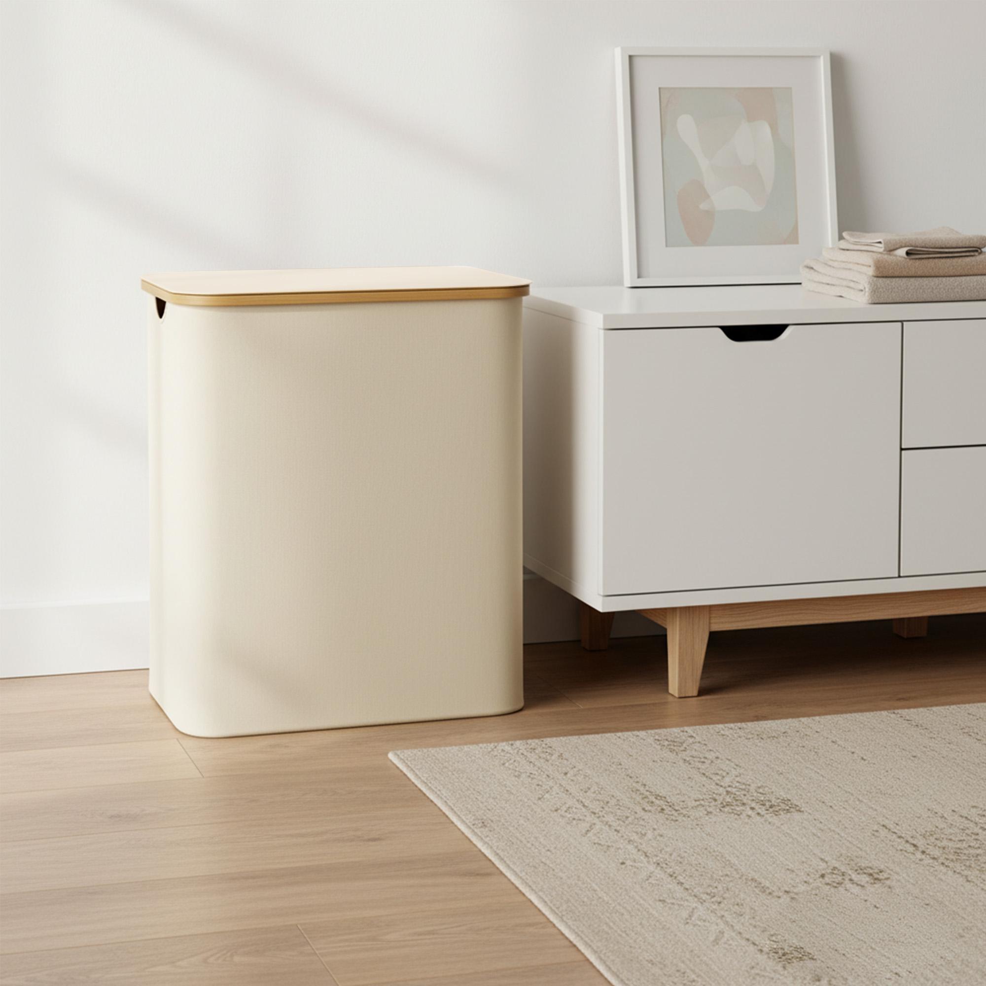 SONGMICS Skladací koš na bielizeň s vekom, oxfordská tkanina, 150 l, vyberateľná vložka, 60 x 71 x 39 cm, krémová – Obrázok 4