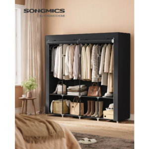 SONGMICS Šatníková skriňa z látky so 4 priehradkami 170 x 167 x 45 cm, čierna