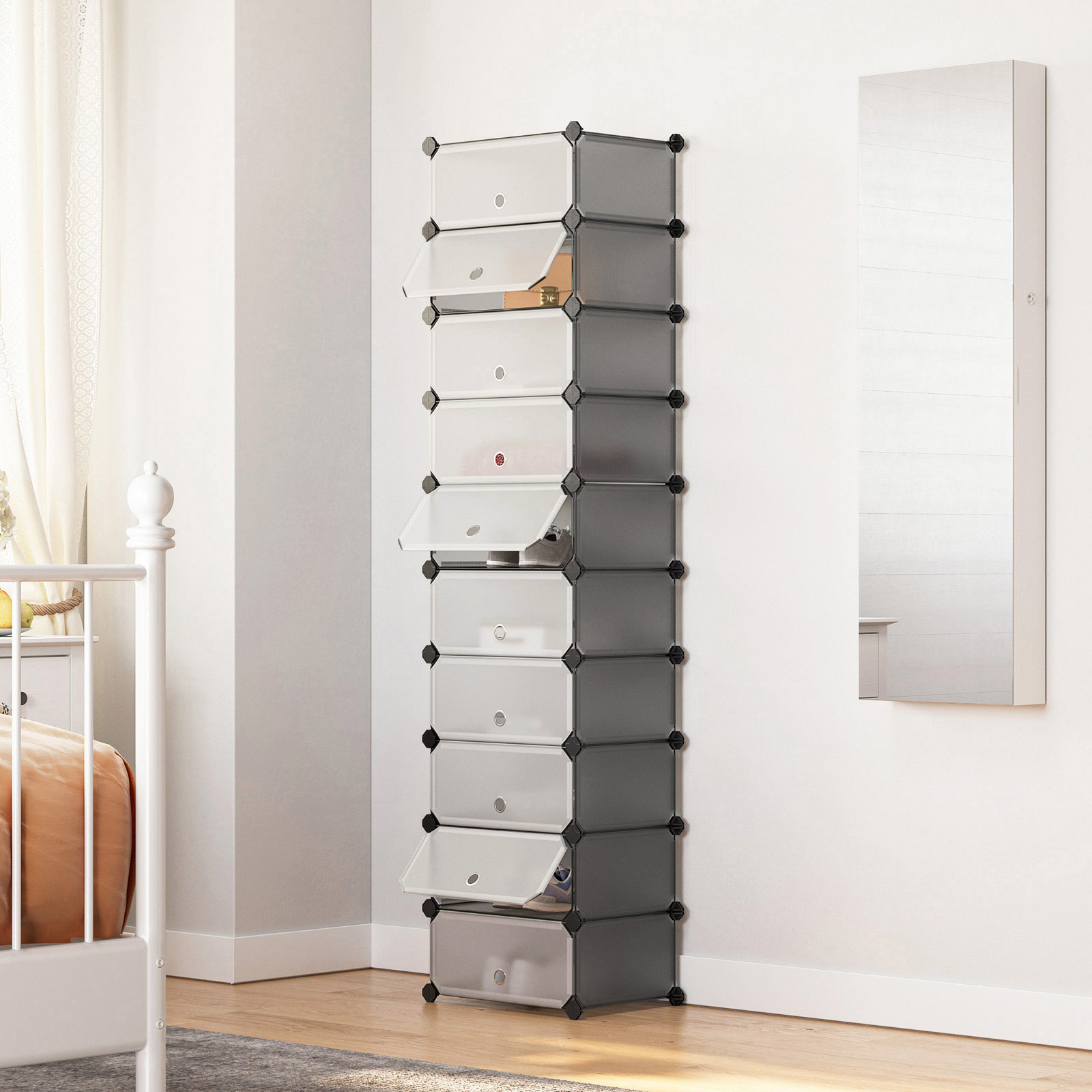 SONGMICS Modulárna botníková skriňa s 10 priehradkami 43 x 173 x 31 cm, biela a sivá – Obrázok 2