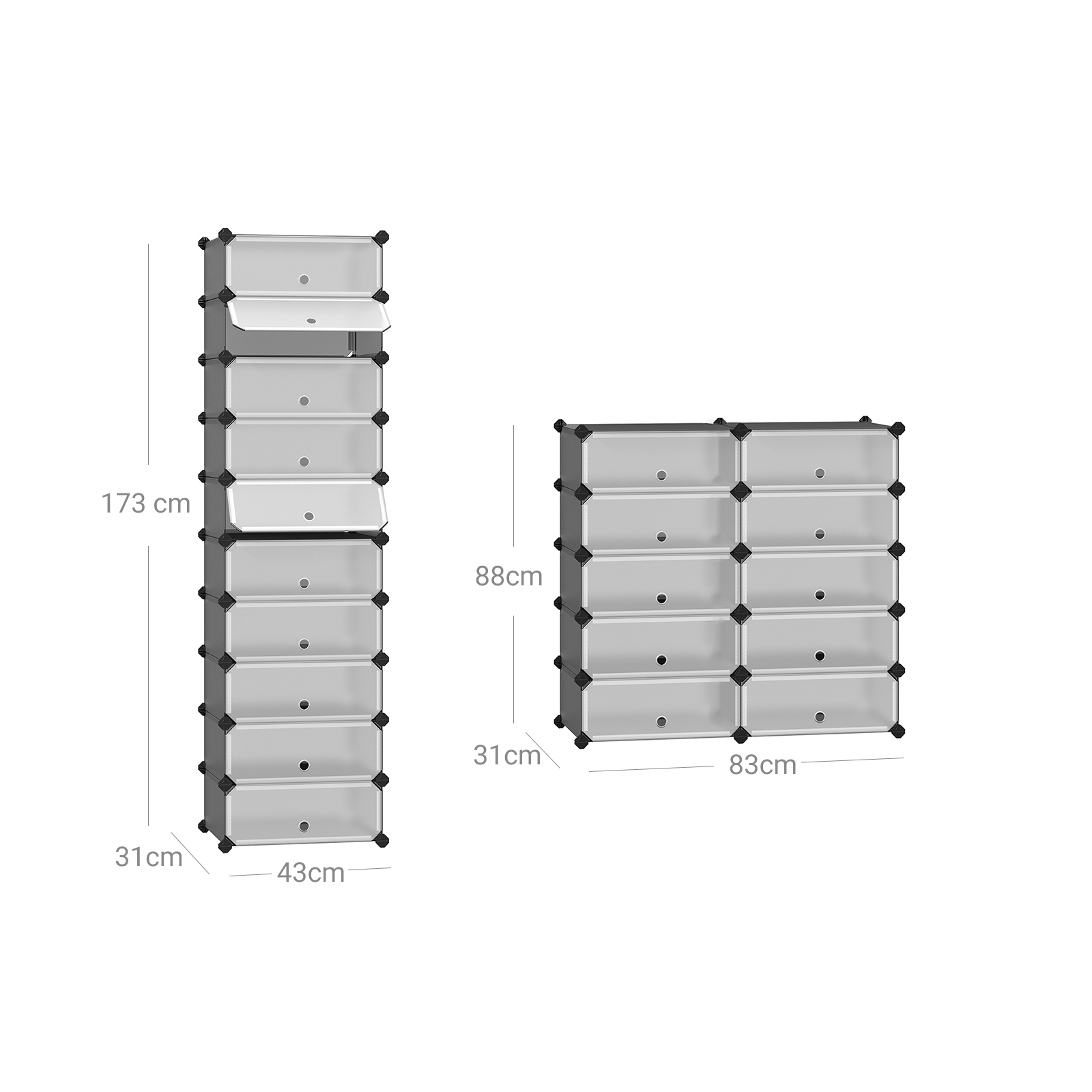 SONGMICS Modulárna botníková skriňa s 10 priehradkami 43 x 173 x 31 cm, biela a sivá – Obrázok 6