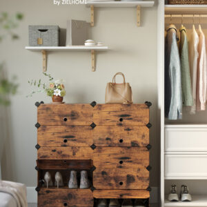 SONGMICS Modulárna botníková skriňa s 10 priehradkami 43 x 173 x 31 cm, hnedá