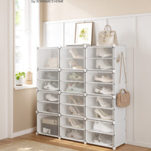 SONGMICS Modulárna botníková skriňa s 12 priehradkami, 125 x 125 x 32 cm, biela