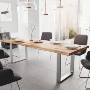 Jedálenský stôl Edge 260×100 XL akácia prírodná nerezová oceľ úzky