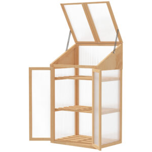 OUTSUNNY Polykarbonátový mini skleník s tromi policami 70 x 50 x 120 cm svetlé drevo