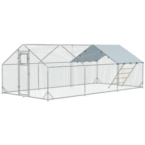 PAWHUT Kurník XXL s plechovou strechou pre 18-24 sliepok 600 x 195 x 300 cm