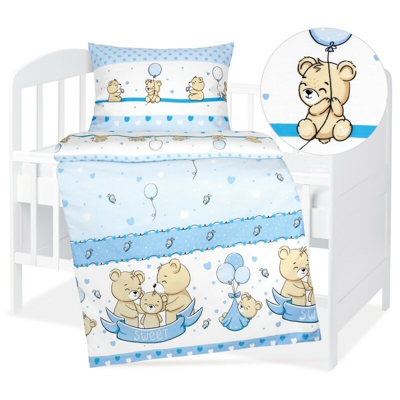 Bellatex Detské bavlnené obliečky do postieľky Agáta Medveď modrá, 90 x 135 cm, 45 x 60 cm – Obrázok 2