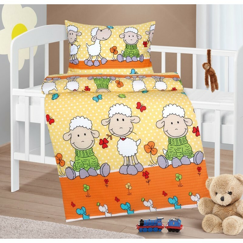 Bellatex Detské krepové obliečky do postieľky Agáta Ovečka žltá 90 x 135 cm, 45 x 60 cm