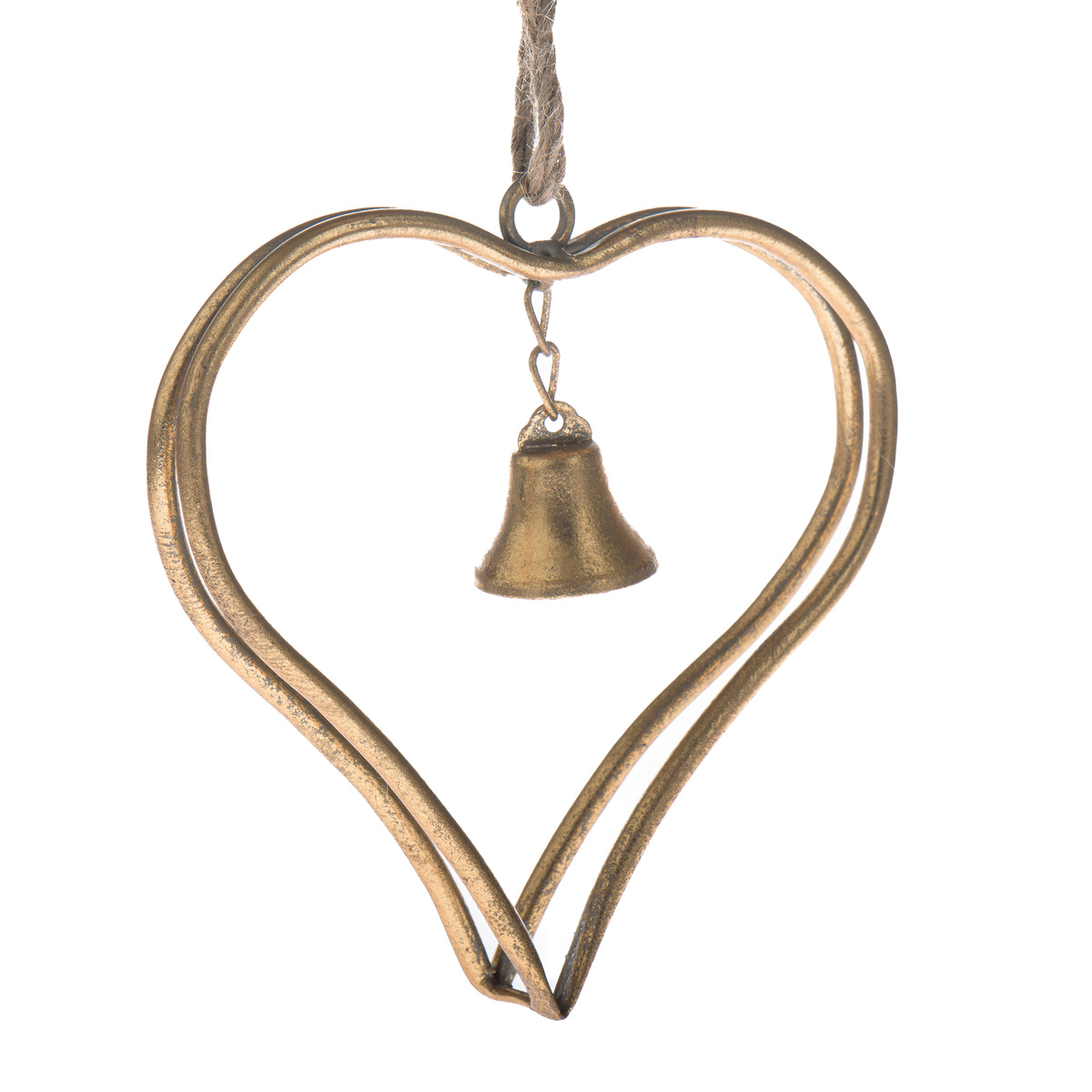 Kovové závesné srdce so zvončekom Christmas Gold, 16,5 cm