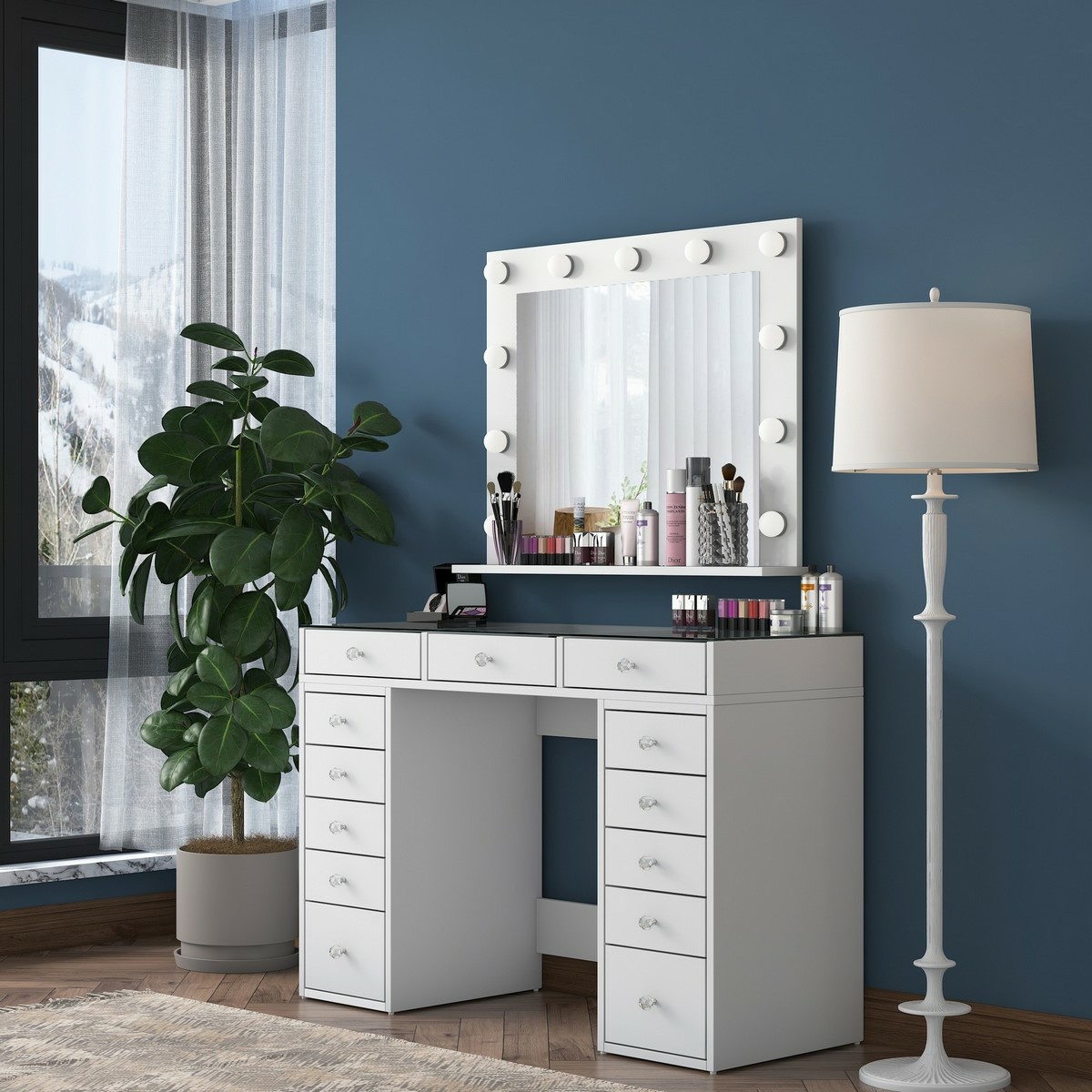 Kozmetický stôl Livia White so sklenenou doskou – Obrázok 8