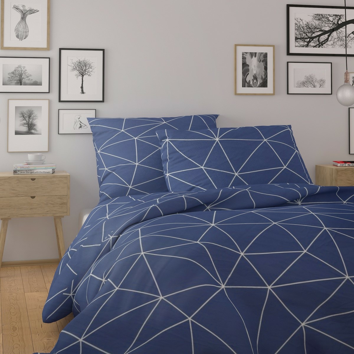 Kvalitex Bavlnené obliečky Nordic Grid modrá, 240 x 220 cm, 2 ks 70 x 90 cm