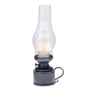 Plastový lampáš s LED sviečkou Flame, v. 24,5 cm, čierna