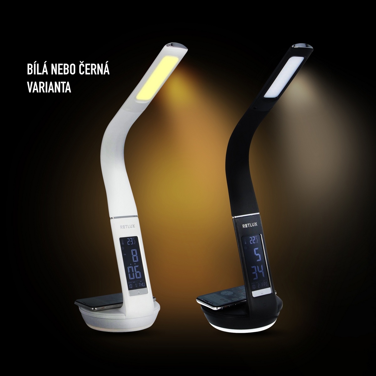 Retlux RTL 204 Stolová LED lampa s displejom a Qi dobíjaním čierna, 6 W – Obrázok 2