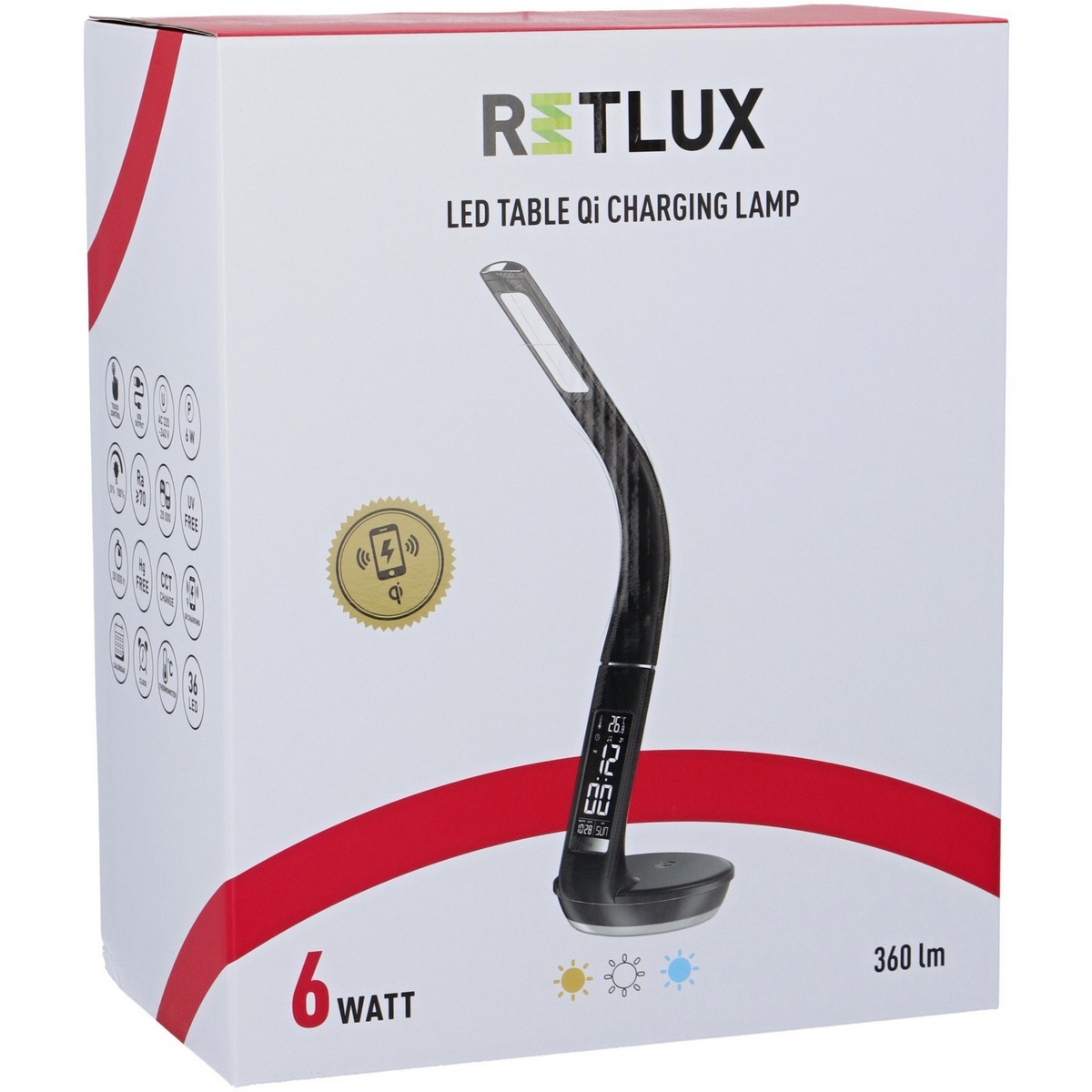 Retlux RTL 204 Stolová LED lampa s displejom a Qi dobíjaním čierna, 6 W – Obrázok 14