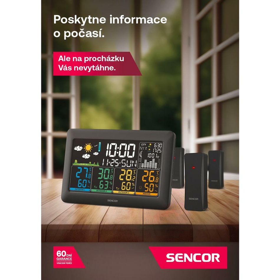 Sencor SWS 6300 meteostanica s 3 bezdrôtovými senzormi, čierna – Obrázok 3