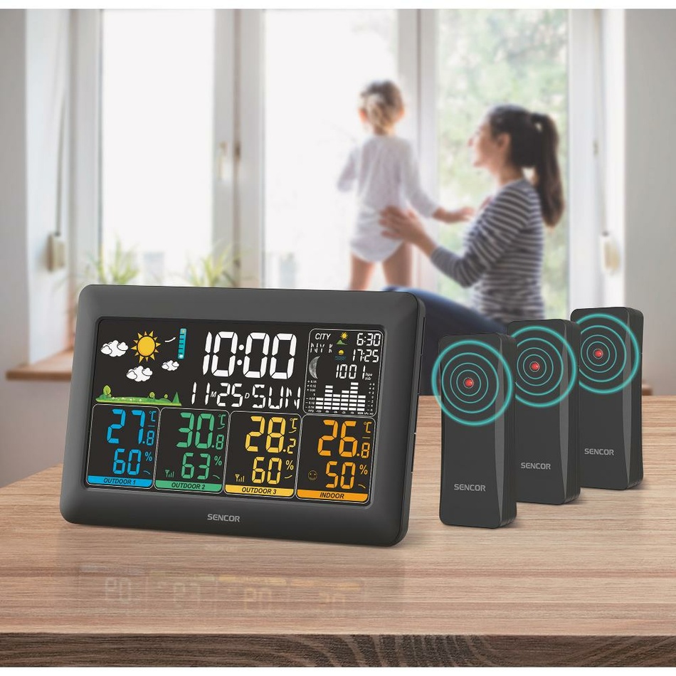 Sencor SWS 6300 meteostanica s 3 bezdrôtovými senzormi, čierna – Obrázok 4