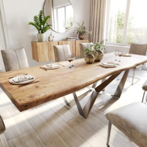 Jedálenský stôl Edge 280×100 XL akácia prírodná Spider plochá oceľ