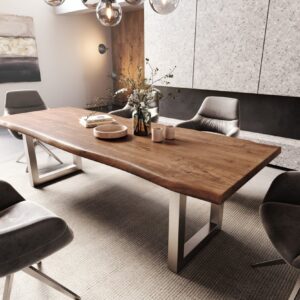 Jedálenský stôl Edge 260×100 XL akácia hnedá nerezová oceľ široký Live