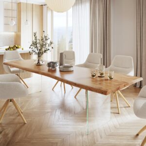 Jedálenský stôl Edge 280×100 XL akácia prírodná sklo Live-Edge