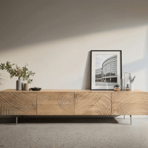 TV stolík Ashara 220 cm dub prírodná 3D efekt 4 dvierka podstava