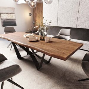 Jedálenský stôl Edge 260×100 XL akácia hnedá Spider plochá oceľ čierna