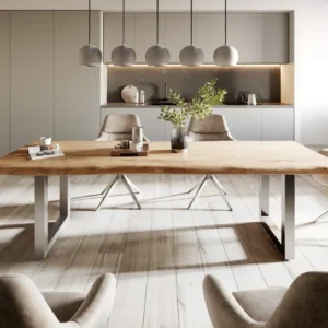 Jedálenský stôl Edge 260×100 XL akácia prírodná nerezová oceľ široký