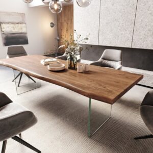 Jedálenský stôl Edge 260×100 XL akácia hnedá sklo Live-Edge