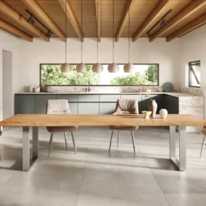 Jedálenský stôl Edge 300×100 XL akácia prírodná nerezová oceľ úzky
