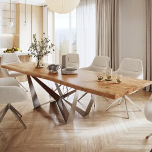 Jedálenský stôl Edge 300×100 XL akácia prírodná Spider plochá oceľ
