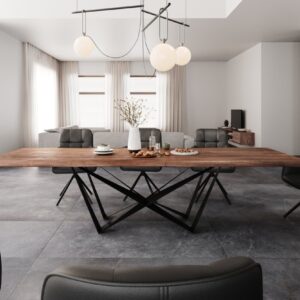 Jedálenský stôl Edge 300×100 XL akácia hnedá Spider plochá oceľ čierna